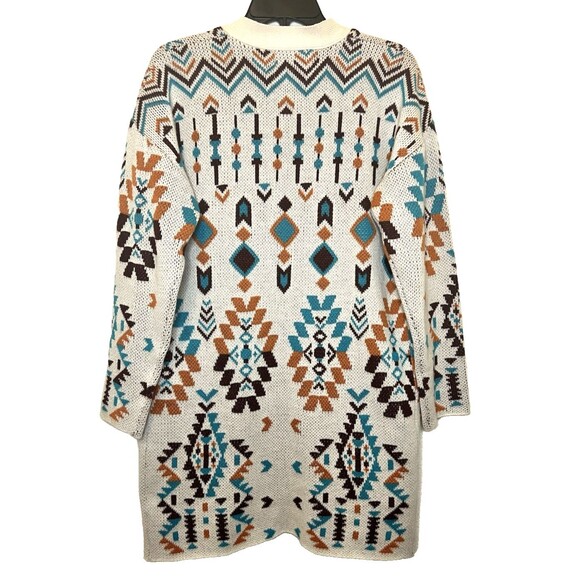 SAVANNA JANE Let's Get It Cream Open Front Knit Aztec Cardigan Sweater Boho S - Picture 6 of 10